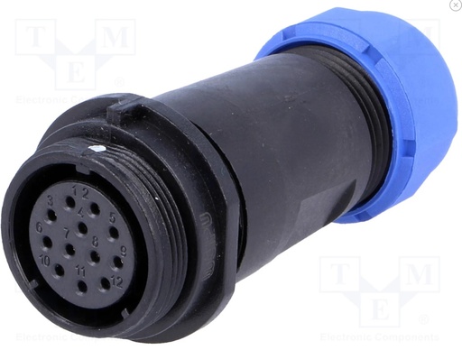 [H61202] Rundstik, SP21 - 12pol hun, til Ø7-12mm kabel (IP68)