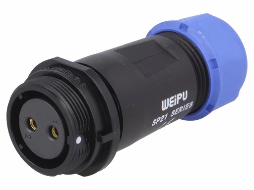 [H61134] Rundstik, SP21 - 2P hun, udv. gevind, Ø7-12mm kabel (IP68)