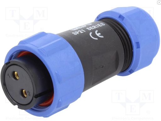 [H61159] Rundstik, SP21 - 2P hun, indv. gevind, Ø4,5-7mm kabel (IP68)