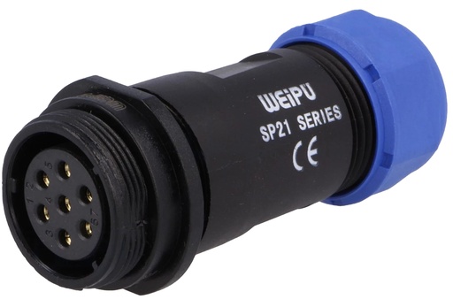 [H61167] Rundstik, SP21 - 7pol hun, til Ø7-12mm kabel (IP68)