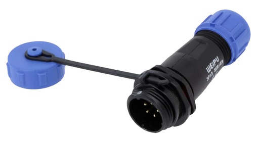 [H63563] Rundstik, SP13 - 5P han, udv. gevind, Ø4-6,5mm +hætte (IP68)