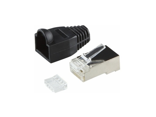 [H49313] RJ45 modularstik - 8P8C, CAT6 skærmet, Sort afl. (100 stk.)