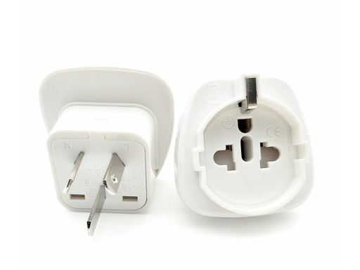 [H50996] Rejseadapter - EURO (DK) hun til Australien/Kina han, Hvid