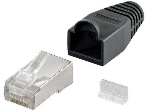[H44494] RJ45 modularstik - 8P8C til CAT5e skærmet, trækaflast., Sort