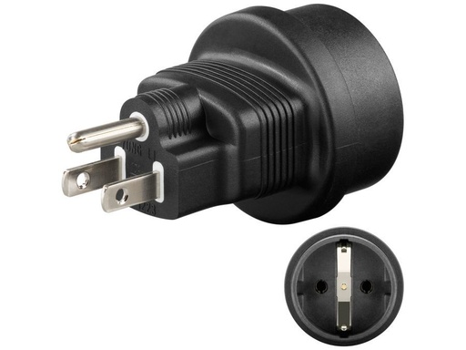 [H45312] Rejseadapter - CEE7/3 (EU) hun til USA/japan han, Sort