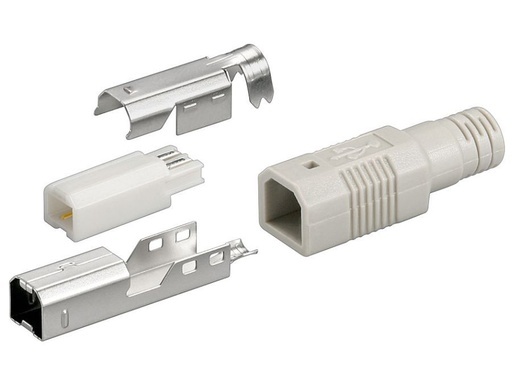 [H45957] USB B hanstik - Til lodde-ledningsmontage m. kabelaftræk
