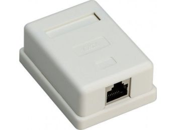 [H50628] 1 port RJ45 vægmonteringsboks - CAT6, skærmet, Hvid