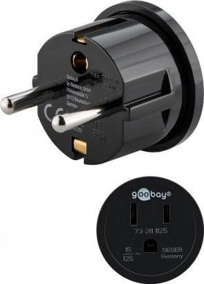 [H50991] Rejseadapter - USA/Japan hun til CEE7/3 (EU) han, Sort