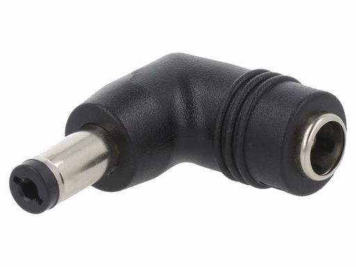 [H64111] DC adapter - Ø5,5x2,5mm hun til 5,5x2,1mm han, Vinklet