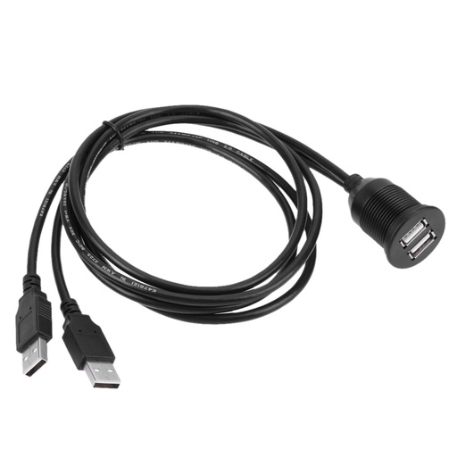 [H60342] USB til bilpanel - 2 x USB udtag m. data, Ø25mm (1m)