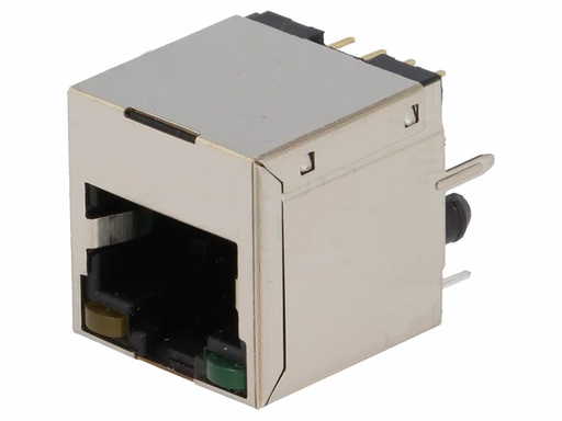 [H63615] RJ45 fatning til printmontage - Skærmet, grøn+gul LED, lige