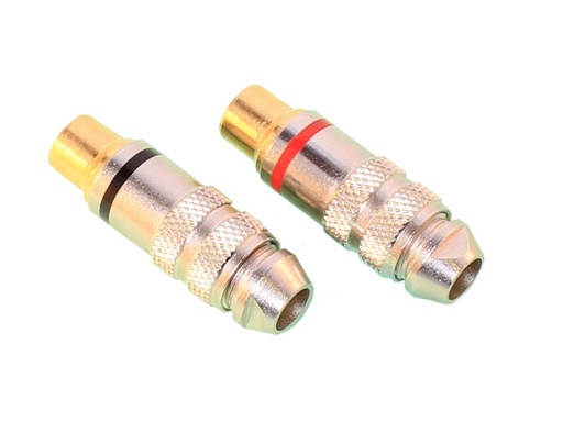 [H49131] RCA(Phono) stik, hun - Forgyldt, Metal m. ring (2 stk.)