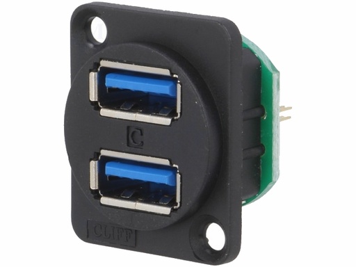 [H53763] USB 3.0 fatning - 2 x USB A hun, Panelmontage, Sort