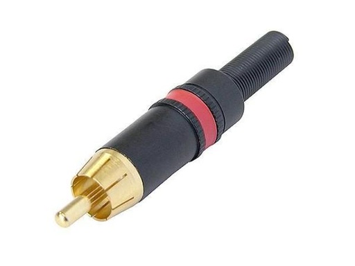 [H30962] REAN - RCA(Phono) hanstik, forgyldt, Sort m. rød ring