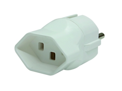 [H32128] Rejseadapter - Schweiz hun til CEE7/7 (EU) han, Hvid (16A)