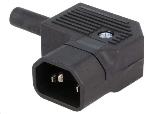 [H42600] Apparatstik - IEC320-C14, 3pol han, 90° højre, Sort