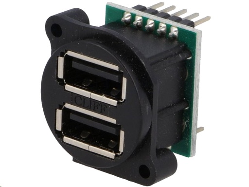 [H42434] USB 2.0 fatning - 2 x USB A hun, Panelmontage, Sort