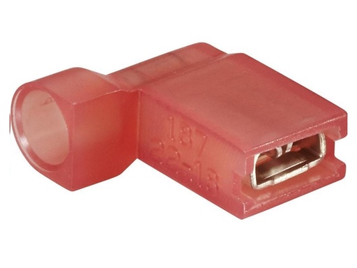 [H38369] Rød kabelsko - Isol. 6,4mm spadefatn. 90° vinklet (1 stk.)