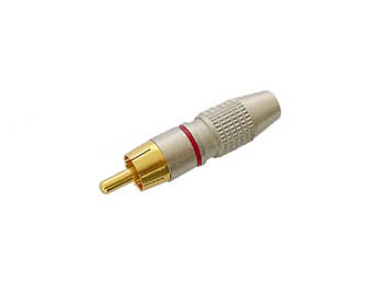 [H21263] RCA(Phono) han - Forgyldt spids, Rød ring (Ø6mm kabel)