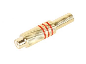 [H21298] RCA(Phono) stik, hun - Forgyldt, Rød ring