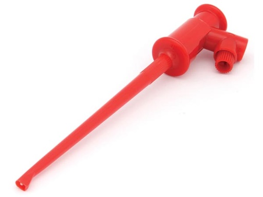 [H21246] Lang clip-on prøveklemme m. 4mm bananfatning - 135mm, Rød