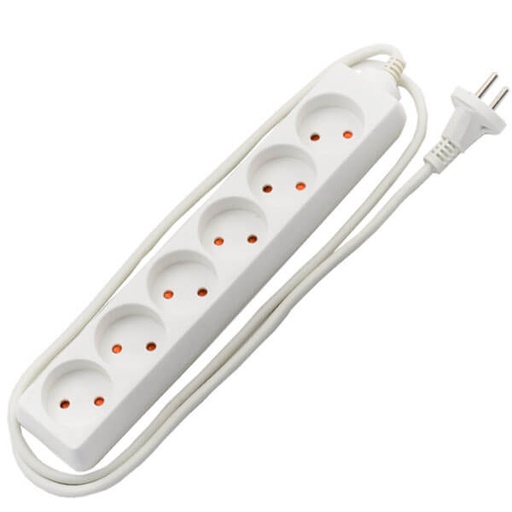 [7828100936] Stikdåse børnesikret 6-vejs 1,5m hvid