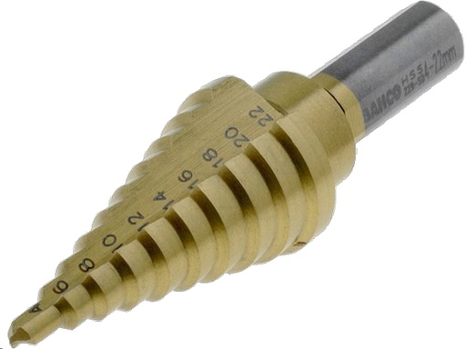 [H22222] HSS-TIN pladebor - 4-22mm trappebor, 3/8" (10 trin)