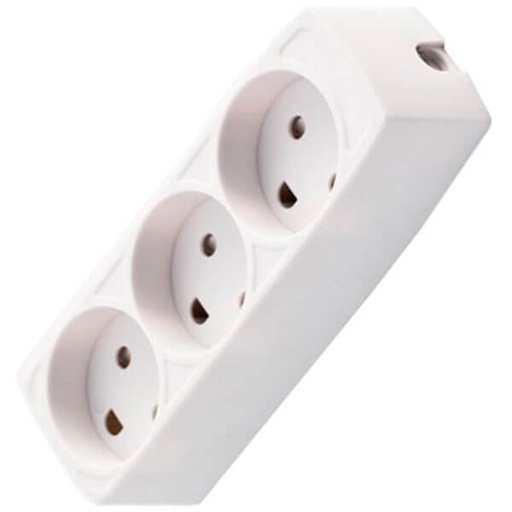 [7828101401] Stikdåse børnesikret 3-vejs u/jord hvid