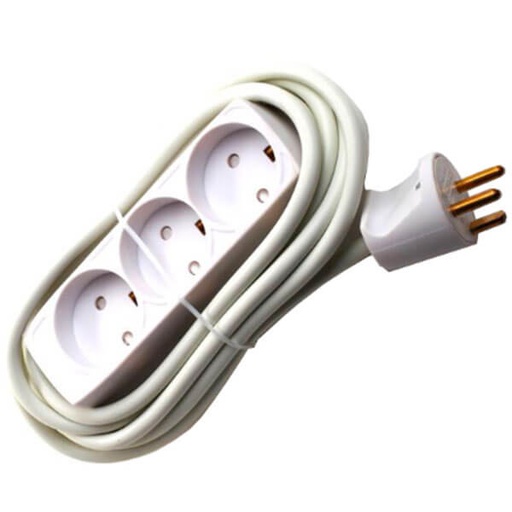 [7828101537] 3-stikdåse m/jord hvid 3m ledning+stikpr 230V 13A