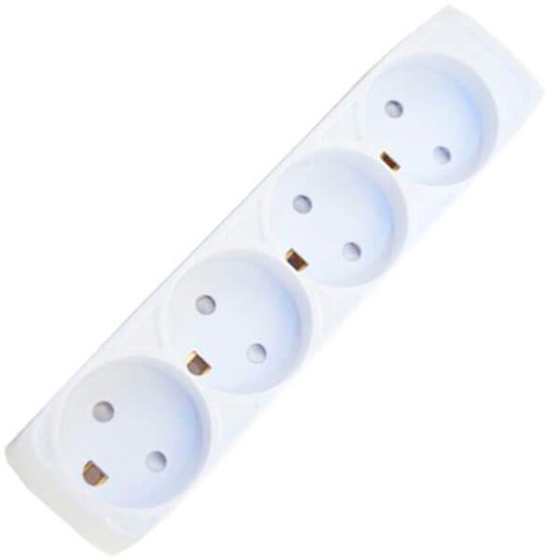 [7828101540] Stikdåse børnesikret 4-vejs m/jord hvid