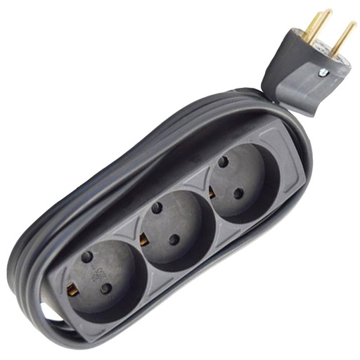 [7828101692] Stikdåse børnesikret 3-vejs 1,5m m/jord sort