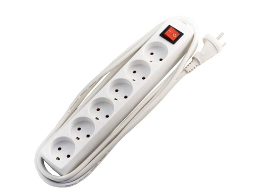 [H25680] Stikdåse - 6 x DK jord, m. afbryder, Hvid (3m)