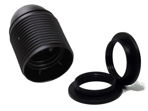 [H49190] Kronefatning m. 2 omløbere - E27, M10 gevind, Sort