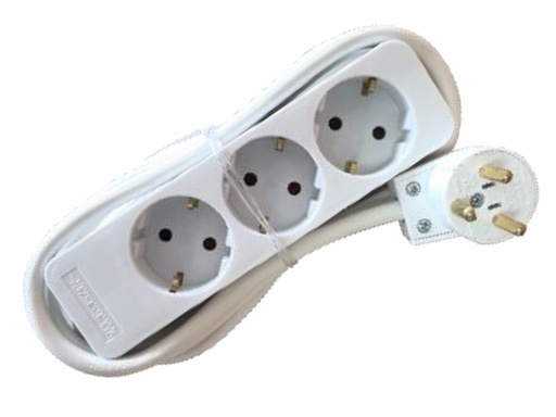 [H64360] Hybrid stikdåse - 3 x Schuko, DK stikprop, Hvid (1,5m)