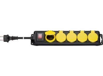 [H50661] Udendørs stikdåse - 5 x CEE7/3, sort-gul, IP44, 16A (3m)
