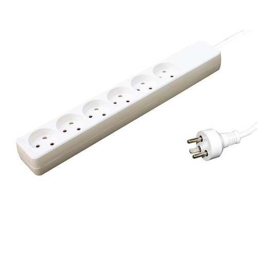 [H33958] Stikdåse - 6 x DK jord, u. afbryder, Hvid (5m)