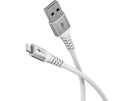 [H64808] USB-A til Lightning Supersoft PD Tekstilkabel, 3A, Hvid (1m)