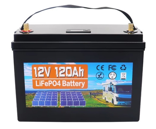 [H38090] LiFePO4 batteri - 12V 120Ah, indbygget BMS incl. 230V lader