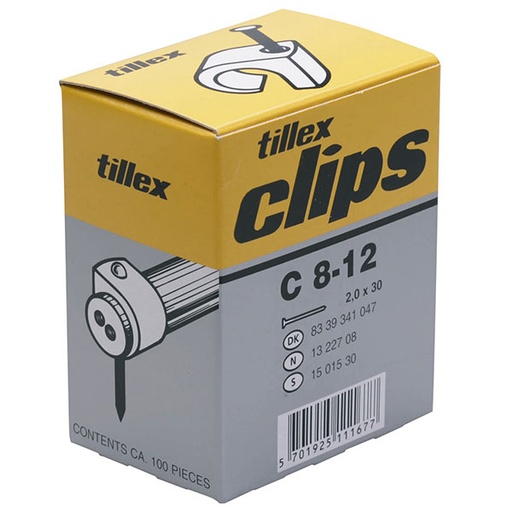 [8339341209] Clips 8-12 30mm sømlængde hvid - 100 stk.