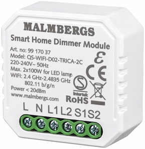 [9917037] WI-FI Smart dåse dæmper 2-kanal/Kroneafbryder 2X100W LED