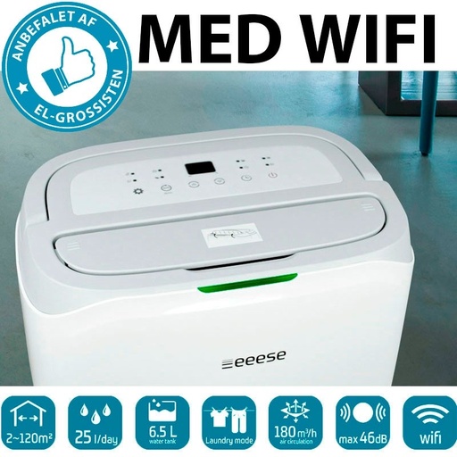 [2506] Eeese Carl 2-i-1 Hybrid Affugter og luftrenser, med HEPA-filter, WIFI og tøjtørringsfunktion