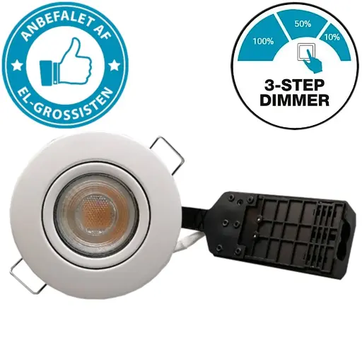 [8659454133] Pro indbygningsspot m. 3-Trins dæmpbar LED pære 3000K - Mat hvid