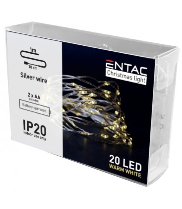 [3511] 1 meter indendørs LED julelyskæde - Batteri, 20 LED, varm hvid