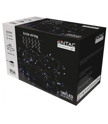 [3538] 4 meter udendørs LED iskrystal lyskæde - IP44, 230V, 180 LED, kold hvid