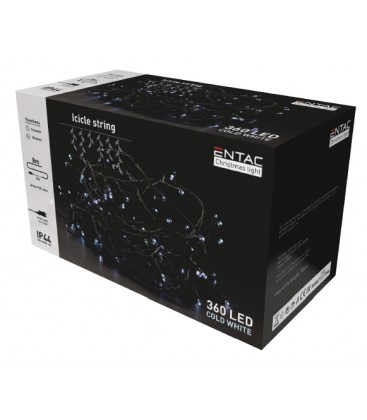 [3551] 5 meter udendørs LED iskrystal lyskæde - IP44, 230V, 360 LED, kold hvid