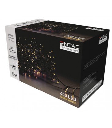 [3552] 8 meter udendørs LED cluster julelyskæde - IP44, 230V, 400 LED, varm hvid