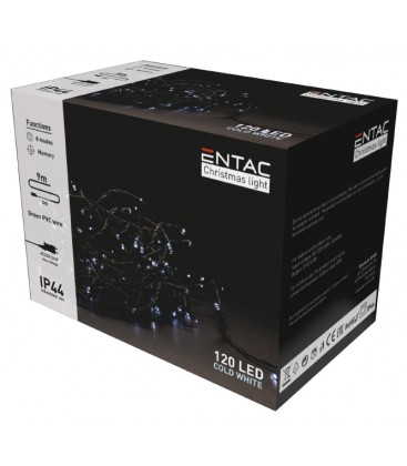 [3516] 9 meter udendørs LED julelyskæde - IP44, 230V, 120 LED, kold hvid