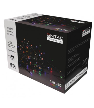 [3542] 9 meter udendørs LED julelyskæde - IP44, 230V, 120 LED, multicolor