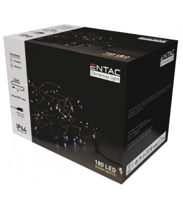 [3539] 14 meter udendørs LED julelyskæde - IP44, 230V, 180 LED, varm hvid