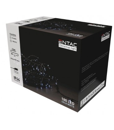 [3540] 14 meter udendørs LED julelyskæde - IP44, 230V, 180 LED, kold hvid